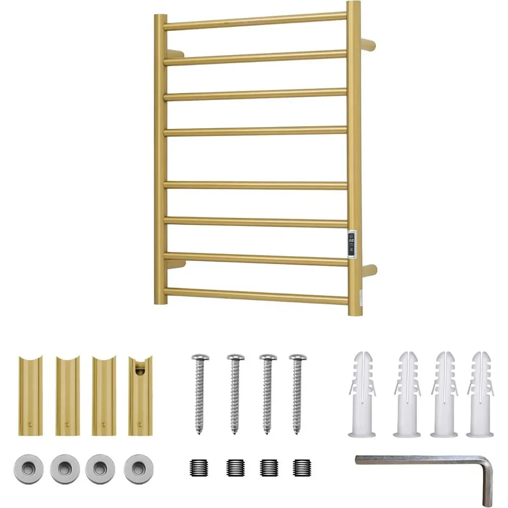 Gold Heated Towel Rack 8 Bar Wall Mounted Electric Warmer Timer Temp Control